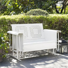 Afuera Living Metal Gliding Patio Loveseat, 32.5 x 48.75 x 28 in, White Powder-Coated Steel, Retro Outdoor Furniture, Smooth Rocking Mechanism, Weatherproof UV and Rust Resistant Balcony or Porch