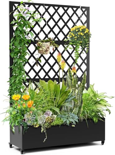 PrecisionAuto Mobile Galvanized Steel Raised Garden Bed with Trellis & Privacy Screen – Planter Box with Lockable Wheels & Drainage – Ideal for Vegetables, Vines, Flowers – Outdoor Metal Flower Box –