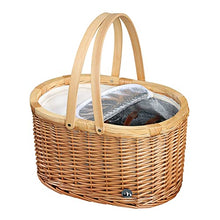 cilio Ancona Picnic Basket for 4 People, Braided Basket with Pine Lid, Picnic Basket with Cooling Compartment Including Plate Set, Cutlery and Glasses, Wicker Basket with Carry Handles, Light Brown