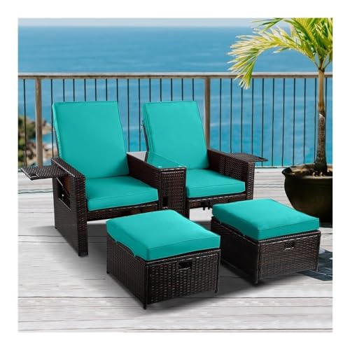 UOPYNE Patio Furniture Set, Beach PE Wicker Chaise Lounge, Pool Outdoor Cushioned Wicker Chaise Lounger with Adjustable Backrest, All Weather Backyard Conversation Seat