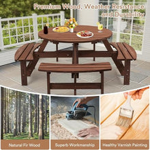 Zevemomo 8 Person Wood Picnic Table, Round Tabletop with Umbrella Hole