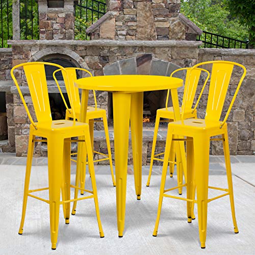 Flash Furniture Callum 30" Round Yellow Metal Indoor-Outdoor Bar Table Set with 4 Cafe Stools