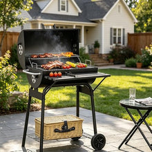 Offset Charcoal Smoker Grill Combo, 2-in-1 Barrel Style Grill & Smoker, Dual Shelves, Storage Rack & Wheels, for Backyard & Camping