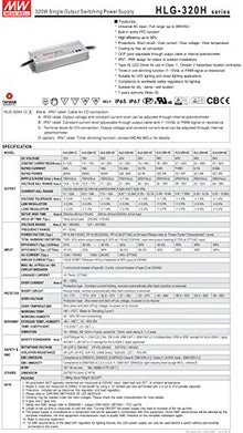 MEAN WELL HLG-320H-30A LED Power Supplies 321W 30V 10.7A IP65 Adj W/Intrl Pot