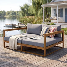 Christopher Knight Home Acacia Wood Outdoor Daybed Patio Sofa, Double Outdoor Lounge Chairs Patio Sofa with Cushions & Armrest, Patio Lounger Outdoor Couch for Backyard Pool Deck, 600 lbs, Grey +Teak