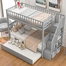 Merax Twin Over Twin Bunk Beds with Staircase and Trundle Grey