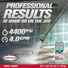 Simpson PowerShot 4400 PSI Gas Pressure Washer, 4.0 GPM, CRX 420cc Engine