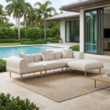 Outdoor Escape Beige Fabric 4-Piece Outdoor Modular Sectional with Cushioned Seating, Contemporary Style, Includes Pillows, Weather-Resistant Construction