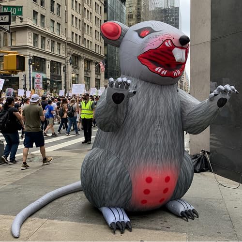 10Ft Inflatable Scabby the Rat Balloon with Blower, Giant Union Protest Display for Labor Disputes, Street Demonstrations and Strikes