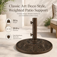 Treasure Garden 50 lb Art Deco Market Umbrella Base – Bronze Auminum Shell with Cast Iron Core – Fits 1.5 Inch Poles