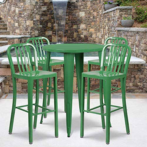 Flash Furniture 30" Round Green Metal Indoor-Outdoor Bar Table Set with 4 Stools