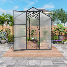 Walk-in Polycarbonate Greenhouse with Aluminum Frame and Double-Door Gate for Growing Flowers, Herbs, Plants, Outdoor Plant Tent with Drainage Gutter System for Backyard, Lawn (6x8FT+Black)