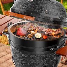 ROOMTEC 18-Inch Kamado Ceramic Charcoal Grill Portable with Cart and Side Shelves Black-B
