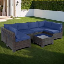 CHABATREE 7-Piece Rattan Outdoor Patio Furniture Set Dark Blue