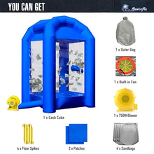 Sewinfla Inflatable Cash Cube Booth with Blower 8.2x5.2 x 5.2 ft Inflatable Money Grab Machine for Business Advertising Event Promotion(Bule)