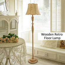 MECOLA French Retro Standing Light Handmade Linen Shade Living Room Wooden Floor Lamp with Foot Switch Farmhouse Floor Lamps E27 Bedside Reading Light