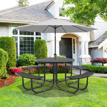 WZONICE98 46" Round Outdoor Steel Picnic Table with Umbrella Hole Black Mesh Picnic Table for Patio, Garden, Camping, Seats 4-6 Adults