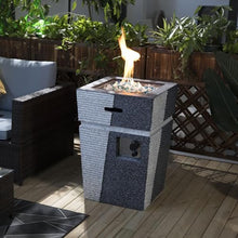 Propane Gas Fire Pit Table 40000 BTU Outdoor Heater Column Square MgO Patio Fireplace Electronic Ignition Stainless Steel Burner Hidden Tank Storage Adjustable Flame Glass Rocks Rain Cover