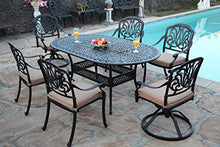 GrandPatioFurniture.com CBM Patio Elisabeth Collection Cast Aluminum 7 Piece Rosedown Dining Set with 2 Swivel Rockers 4 Arm Chairs SH257-2S4A CBM1290