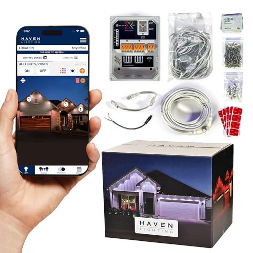 Haven Lighting X Series Genesis Roofline Kit - Permanent Outdoor House Lights - Smart App Control - HOA Friendly - Premium Plug and Play Under Roof Installation - Non-Track White, 300ft
