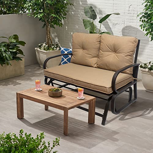 HSQQ Outdoor 2-Seat Patio Glider Bench 47” Steel Double Rocking Loveseat with Beige Cushions Patio Glider Rocker Swing Chairs for Garden, Backyard, Porch