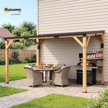 Outsunny 10'x14' Wooden Grill Gazebo Galvanized Steel Sloped Roof, Natural