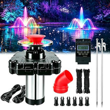 Pond Fountain Aerator with Lights, 1 HP with Dynamic RGB Lighting, Adjustable Modes, Digital Timer, for Large Ponds, Lakes & Outdoor Water Features, 15,000 GPH, 750W 110V, 100FT Cord
