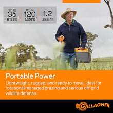 Gallagher S120 Lithium Solar Fence Charger | 1.2 Joule Energizer Powers Up to 35 Miles or 120 Acres | Solar Lithium Iron Phosphate Battery | Adaptive Power Control | Portable and Weather Resistant