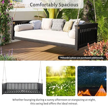 Patio Twin Size Garden Swing Bed Wood Porch Swing Loveseat Chair with Ropes for Backyard, Safe Sloped Design