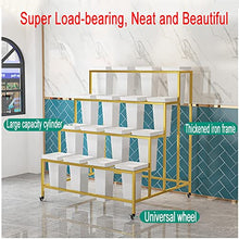 Wrought Iron Flower Display Stand with 16pcs Buckets, 4 Layers Metal Plant Stand with Wheels, Heavy Duty Moving Plant Cart Shelf, for Indoor, Outdoor Patio Garden, Florist (Color : Gold)