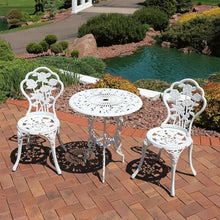 DUYHBAWRS 3-Piece Flower Designed Bistro Table Set with 2 Chairs Outdoor Cast Aluminum Garden Furniture