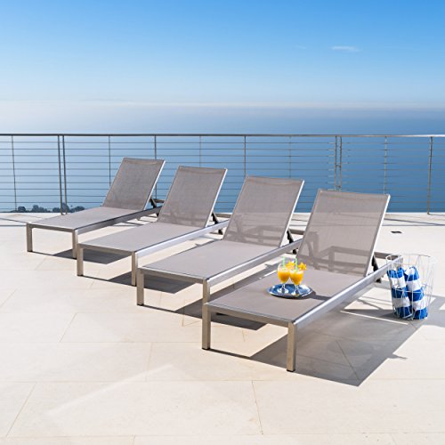 Christopher Knight Home Cape Coral 4-Pc Outdoor Mesh Chaise Lounge Set Grey