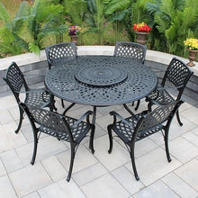 Oakland Living Modern Ornate Outdoor Mesh Aluminum 59-in Round Patio Dining Set with Six Chairs Black