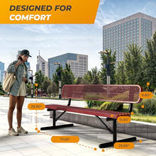 OUTTANS Heavy-Duty Outdoor Metal Bench (6 Ft - Portable with Back, Red)