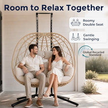 SWITTE Outdoor Double Hanging Egg Swing Chair with Stand & Cushion, Beige