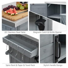 Merax 78.3" Outdoor Kitchen Island with Foldable Grill Table, Wooden Outdoor Grill Cart with Trash Can Storage & Stainless Steel Top, Outdoor Bar Cart, Pizza Oven Table for Lawn & Garden, Dark Brown