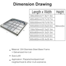 GHHDPXM Heavy-Duty Stainless Steel Recessed Manhole Cover, 700x700mm Square Lid for Patios and Gardens, Invisible Design for Easy Access and Durability