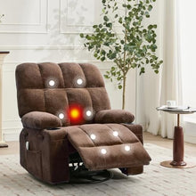 DobleePy Oversized Swivel Rocker Recliner Chair with Heat & Massage, Brown