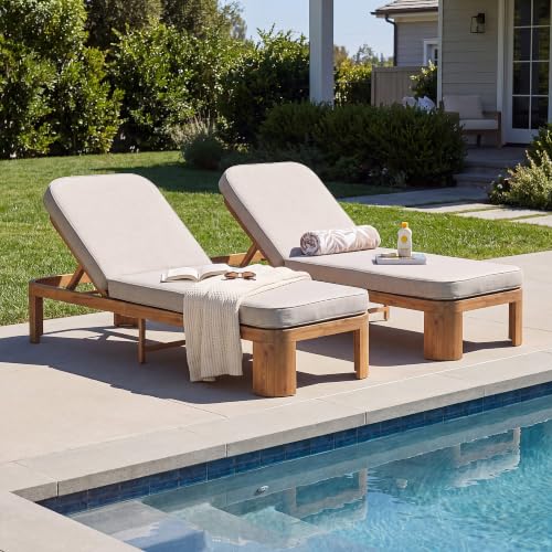 Christopher Knight Home Tidi Acacia Wood Chaise Lounge Chair Outdoor Set of 2, Poolside Sun Lounger Recliner, Patio Outdoor Chaise Lounge with Cushions, Adjustable Single Lounge Sofa, Teak+Beige
