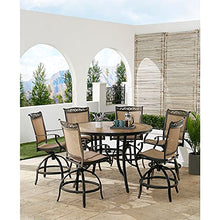 Hanover Fontana 7-Piece Outdoor High-Dining Patio Set with 6 Sling Swivel Chairs and Round Table, Tan/Bronze