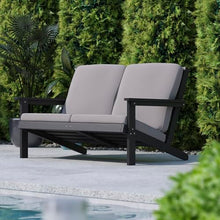 Flash Furniture Poly Resin Adirondack Loveseat, Black/Charcoal Cushions