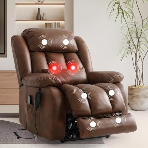 HTERWQEA Dual Motor Power Lift Recliner with Heat, Massage & Lay Flat