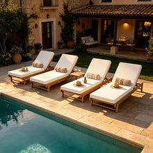 Patio Acacia Wood Chaise Lounge Set of 4, Outdoor Folding Chair Recliner