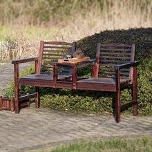Outdoor Garden Park Bench, Weatherproof Wood Yard Bench Lawn Patio Porch Bench with Backrest and Arms, Two-Person Seat with Table, for Backyard/Balcony/Entry