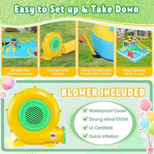 Whubefy Inflatable Water Slide Bounce House with Blower Red+Blue+Yellow