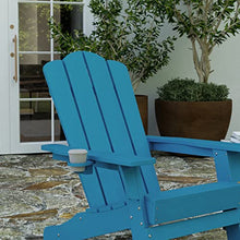 Merrick Lane Nassau Adirondack Chairs with Cup Holders, Weather Resistant Poly Resin Adirondack Chairs, Set of 4, Blue