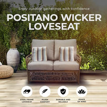 Four Seasons Courtyard Positano Wicker Loveseat Bench with 2 Accent Pillows