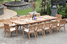 TeakStation 12 Seater Grade-A Teak Wood 13pc Dining Set:Large 117" Rectangle Table and 12 Arbor Stacking Arm Chairs #TSDSABd