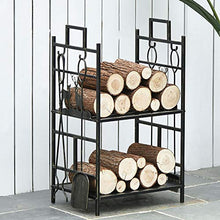 JDXQBLD Bronze Elk Fireplace Log Wood Rack 20 X13x30 Inch with 4 Pcs Tools,Wrought Iron 2 Tier Heavy Duty Firewood Holders for Indoor/Outdoor/Stove