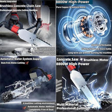 5800w/6500whandheld Brushless Chainsaw, Duty Electric Diamond Concrete Chain Saw, With Water-Cooled Wet Cutting,Anti-Vibration Handle & Dust Suppression, With 2 Chains/2 Guide Bar,480